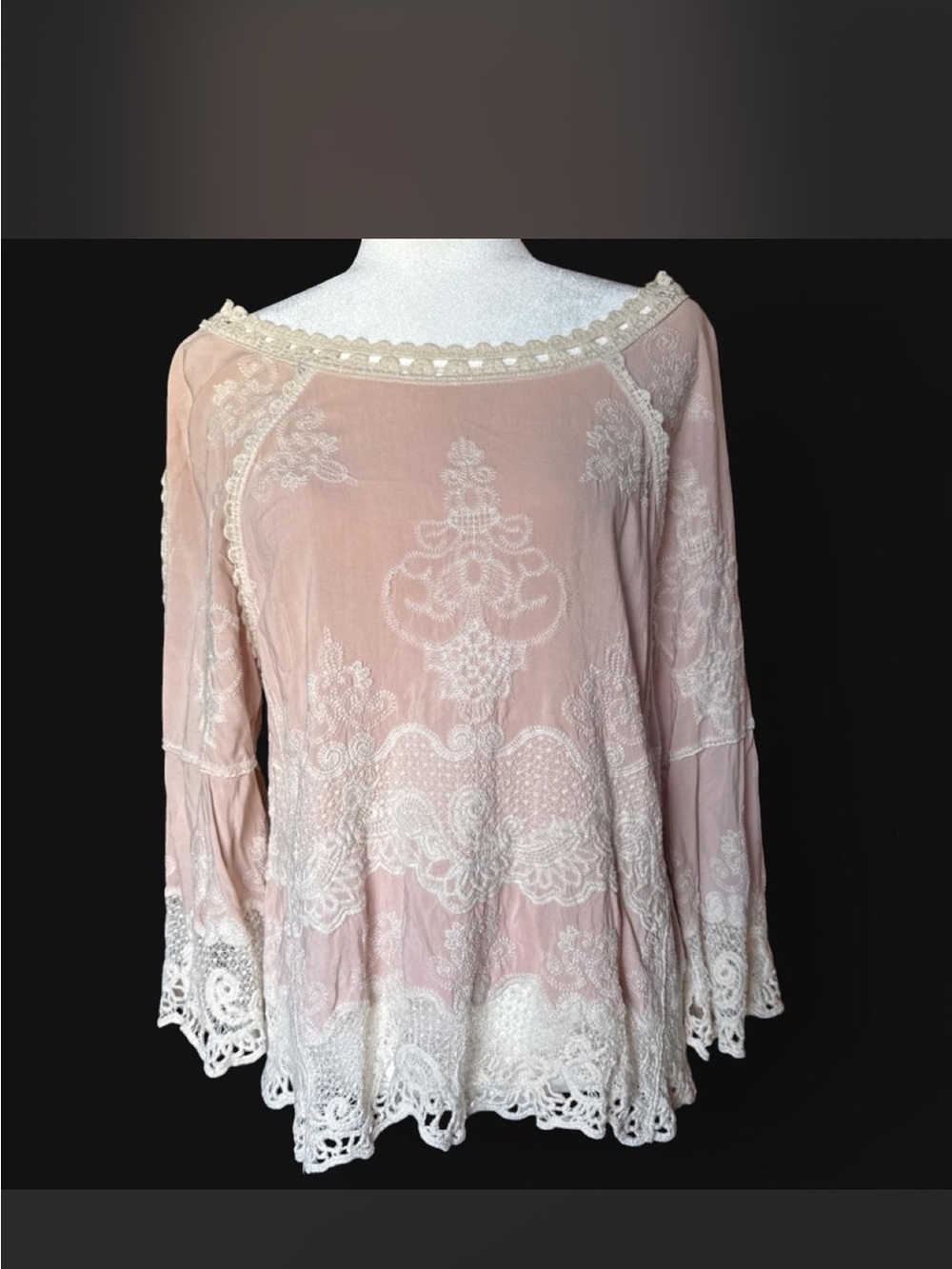 Democracy Lace-Trim Peasant Tunic in Blush Pink